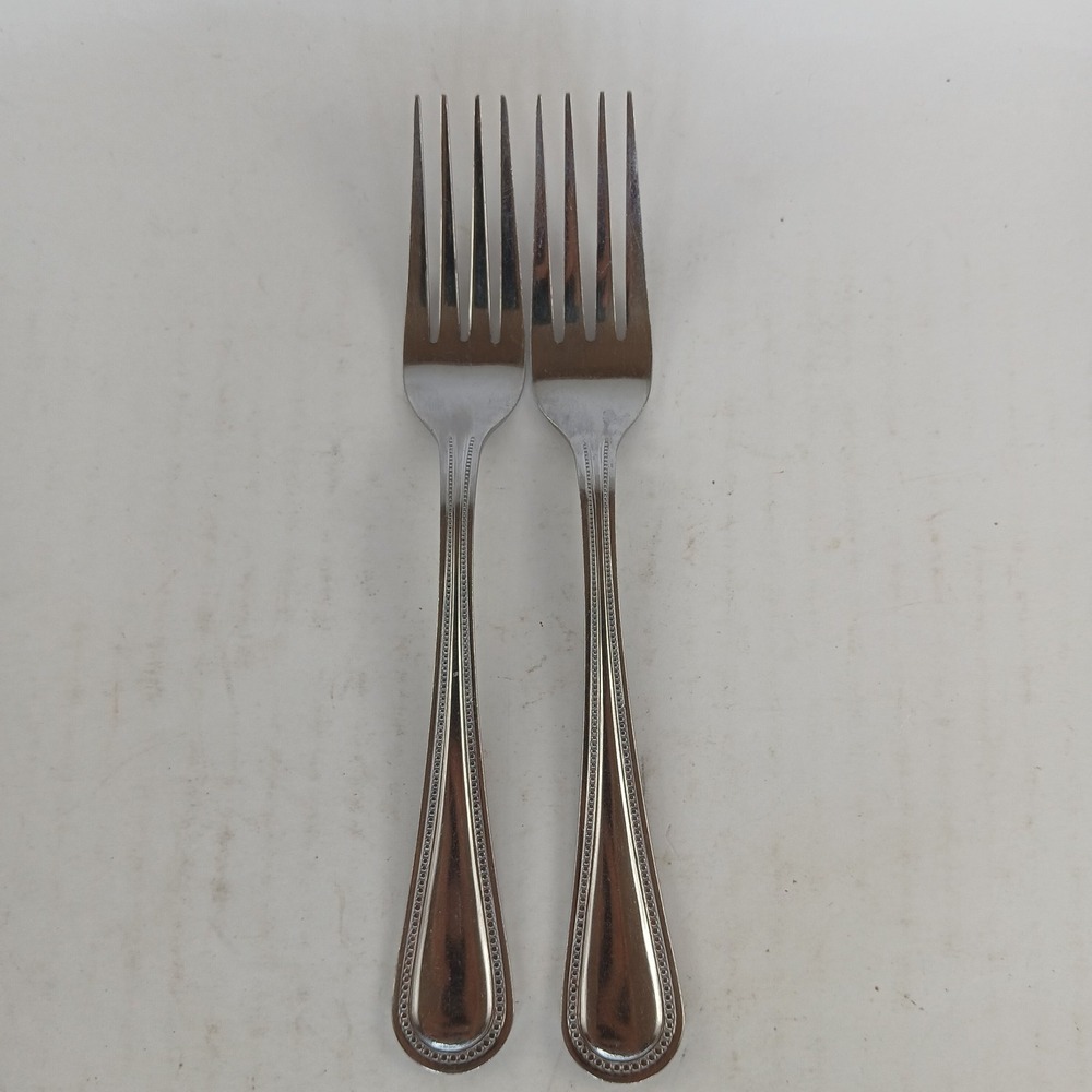 2-Gibson 18/0 Stainless Flatware BEADED Dinner Forks 6 3/8" Glossy Silverware